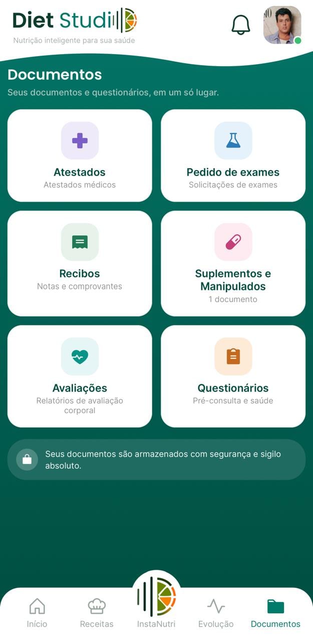 Tela do app Diet Studio