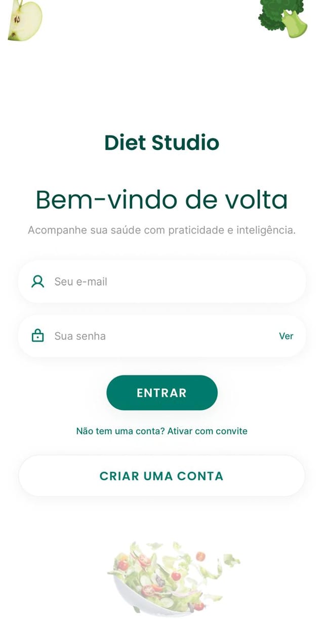 Tela do app Diet Studio