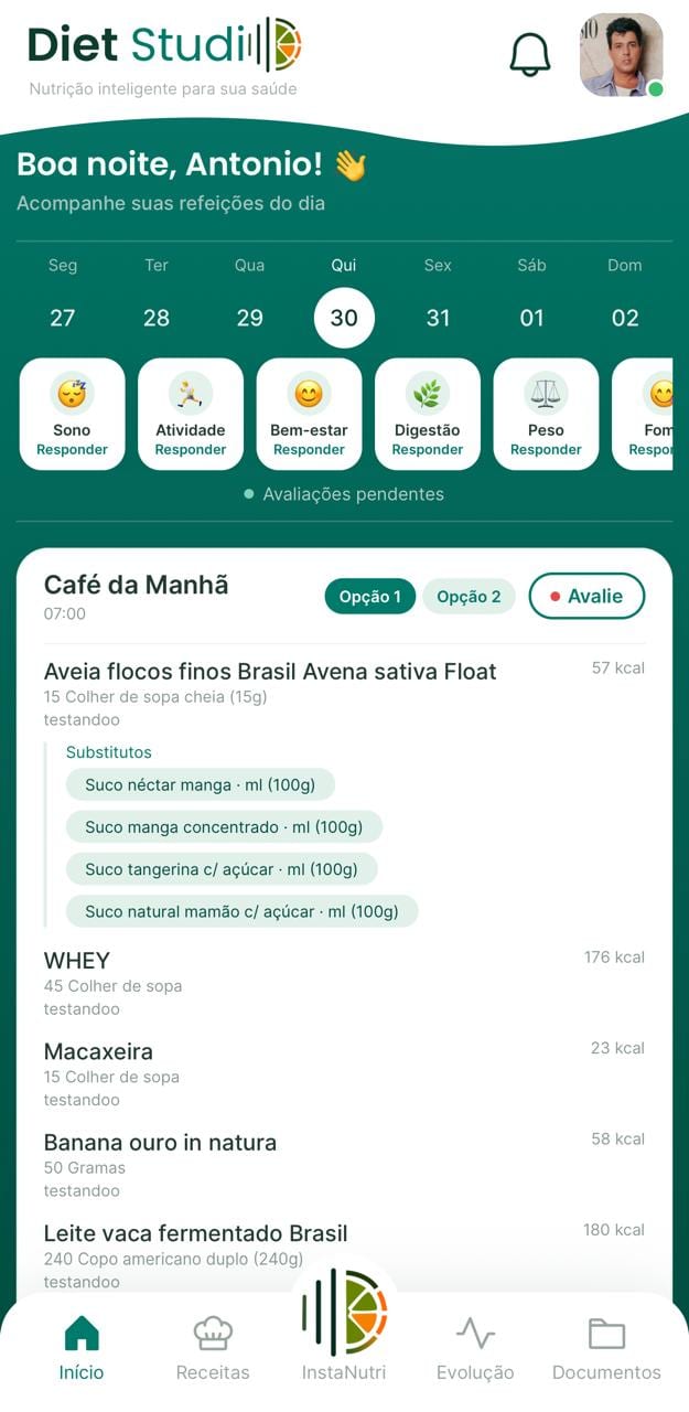 Tela do app Diet Studio