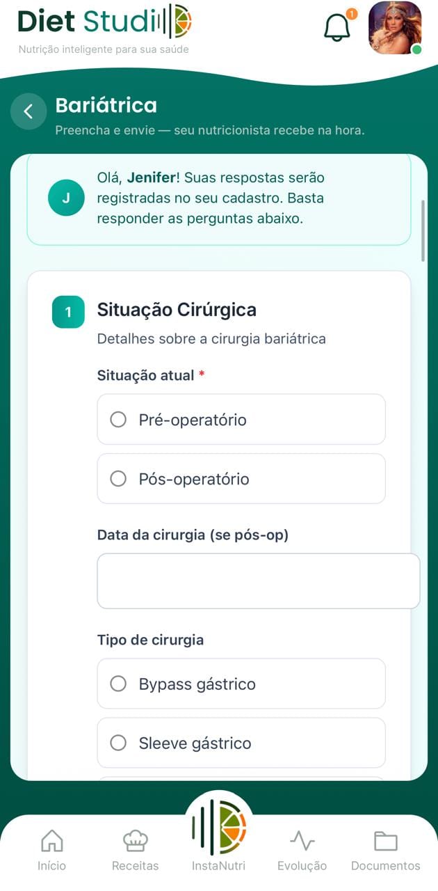 Tela do app Diet Studio