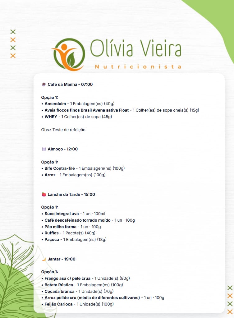 Tela da plataforma Diet Studio